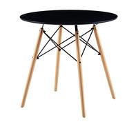 H.J WeDoo Estilo Escandinavo Mesa de Comedor Redonda,Mesa Tower Moderna y Patas de Madera de Haya, 80 * 75 cm, Negro