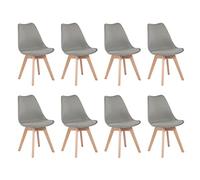 H.J WeDoo - Juego de 8 Sillas Escandinavas de Comedor y Cocina, Sillas Nórdicas con Patas de Haya Maciza Natural y Cojín de Asiento de Suave Piel de PU Gris