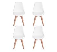H.J WeDoo Pack de 4 Sillas de Comedor Silla Escandinava, Pata Madera de Haya y Asiento Acolchado, Estilo Nórdico - Blanco