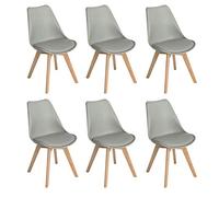 H.J WeDoo Pack de 6 Silla de Comedor Silla Escandinava, Pata Madera de Haya y Asiento Acolchado, Estilo Nórdico - Gris