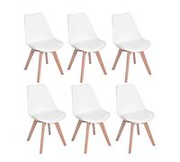H.J WeDoo Pack de 6 Sillas de Comedor Silla Escandinava, Pata Madera de Haya y Asiento Acolchado, Estilo Nórdico - Blanca