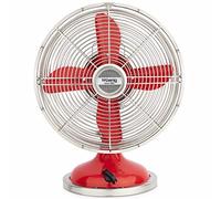 H.Koenig JOE50 Ventilador Rojo, Ventilador Eléctrico Retro Vintage, Diseño Silencioso, 3 Velocidades, Fijo y Oscilación 90ºC, Metal, Ajuste Vertical, Pie Antideslizante