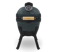 H.Koenig Kamado YOKO13, Barbacoa Japonesa de Carbón Cerámico 32cm, Cocción Lenta/Grill/Ahumador, Termómetro Incorporado, Hasta 450°C, Distribución Uniforme de Calor, 2 Personas, Negro