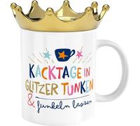 H:)PPY life Taza con diseño de corona con diseño de destellos | Taza de café de porcelana, 35 cl, tapa en forma de corona, caja de regalo | Regalo para ella, novia, hermana, compañera | 74440