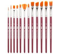 H&S Set Pinceles para Pintura Acrilica y Oleo - 12uds - Pincel Profesional para Acrilico de Punta Plana y Redonda - con Pelo Sintético - Pinceles Color Burdeos