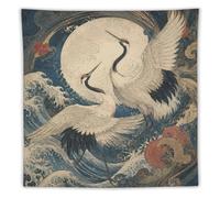 H3B8U2Y5 Bloque de madera Crane Luna Tapiz de Pared, Cielo Celeste Cabecera