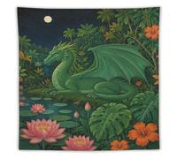 H3B8U2Y5 Estanque de loto del dragón verde Tapiz de Pared, Cabecera