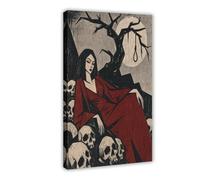 H3B8U2Y5 Mujer En Kimono Rojo Con Calaveras Cuadro en Lienzo, Estudio