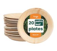 HAAGO 20 Platos Desechables de Hoja de Palma 15 cm/6" - Pequeños Platos de Madera Biodegradables y Compostables para Postres, Aperitivos y Guarniciones - Aptos para Microondas y Congelador