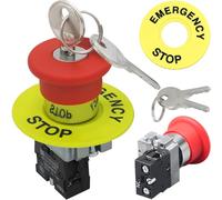 HAAMNING7 2 piezas Interruptor seta rojo 1NC Interruptor pulsador parada emergencia seta rojo CA 660V 10A 22mm HB2-BS142 Reinicio llave con señal parada emergencia para máquinas herramienta CNC Grúa