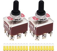 HAAMNING7 Interruptor de palanca Rocker Heavy Duty 3 posiciones 3PDT 9 Terminal ON/Off/ON 15A 250V 10A 380V, 2 PCS Interruptores de palanca con tapa de perilla de metal Impermeable TEN-303