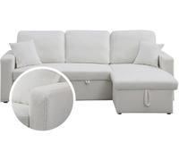 Habitat et Jardin Sofá rinconera Convertible/Reversible con Box Alain- 3 plazas - Bouclettes - Blanco