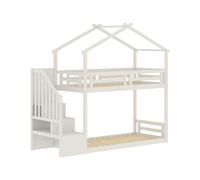 Habitat y Jardin - Cama alta tipo cabaña con escalera de madera - 90 x 190 cm - Beige
