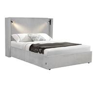 Habitat y Jardin - Cama doble de pana con cómoda integrada y lámpara "Cortina" - 140 x 190 cm - Gris