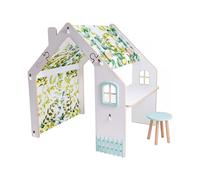 Habitat y Jardin - Casa infantil de madera "Bianelli" con escritorio - 114 x 93 x 120 cm - Blanco / Menta