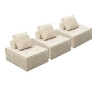 Habitat y Jardin - Conjunto de 3 sillones modulares tipo sofá en tela texturizada "Velluto" - Beige