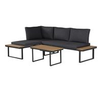 Habitat y Jardin - Conjunto de muebles de jardín, sofá esquinero de imitación madera "Liora" - 4 plazas - Gris