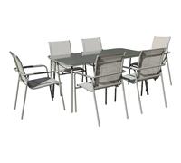 Habitat y Jardin - Juego de comedor de metal para jardín "Málaga" - 7 plazas - Gris