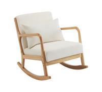 Mecedora de estilo escandinavo de tejido de rizo y madera - beige