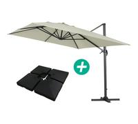 Habitat y Jardin - Parasol Lateral de jardín en aluminio - Sun 4- Rectangular- 3 x 4 m -Crudo- lastre incluido