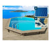 Habitat y Jardin - Piscina de madera "Florida 145" - 6,57 x 4,57 x 1,45 m + cubierta de burbujas de 180 µ + cubierta de invierno de 280 gr/m².
