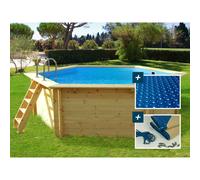 Habitat y Jardin - Piscina de madera "Hawai" - 4,10 x 1,20 m + cubierta con burbujas 180 + cubierta de invierno 280 gr/m²