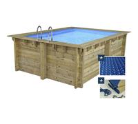 Habitat y Jardin - Piscina de madera rectangular "Maldivas" - 3,20 x 3,20 x 1,24 m + cubierta de burbujas de 180 µ - cubierta de invierno de 280 g/m².