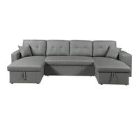 Habitat y Jardin - Sofá cama esquinero panorámico "Axel" de tela - 4 plazas - Gris Gray