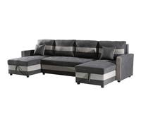 Habitat y Jardin - Sofá convertible panorámico "Antoine" con compartimentos portaobjetos - 5 plazas - Gris oscuro/ Gris claro