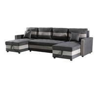 Habitat y Jardin - Sofá convertible panorámico "Antoine" con compartimentos portaobjetos - 5 plazas - Gris oscuro/ Gris claro Gray