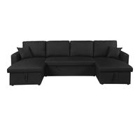 Habitat y Jardin - Sofá de esquina panorámico "Alain" de tela - 4 plazas - Negro Black