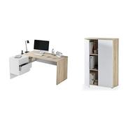 Habitdesign 0F4655A - Mesa Office, Mesa despacho Ordenador Modelo BUC 3 cajones, Color Blanco Artik y Roble Cananadian+ 0F5655A - Mueble Auxiliar Despacho, Modelo Office, Medidas: 119 X 80 X 32,5 Cm
