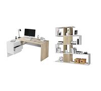 Habitdesign 0F4655A - Mesa Office, Mesa Despacho, Ordenador, Modelo BUC 3 Cajones + Estantería Librería, Salón, Comedor o Despacho, Modelo Zig-Zag,