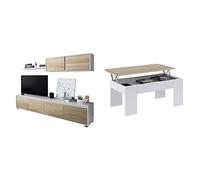Habitdesign 0F6663A - Mueble de salón Moderno, modulos Comedor Alida + 0F1640A - Mesa de Centro elevable acabada en Color Roble Canadian, Medidas 45 x 100 x 50 cm