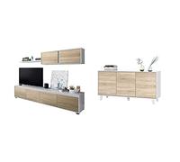 Habitdesign 0F6663A - Mueble de salón Moderno, modulos Comedor Alida + Aparador Buffet, contrachapada, Blanco/Madera, 54 cm x 75 cm x 41 cm