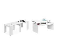 Habitdesign 13Casa - Granada A1 - Mesa Comedor Consola Extensible. Dim: 90x50x77 h cm + 001638BO Mesa de Centro elevable, mesita Mueble Salon Comedor, Metal, Blanco Brillo