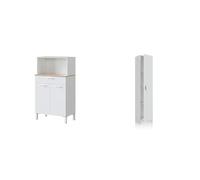 Habitdesign Alacena de Cocina, Aparador Comedor, Mueble Auxiliar 2 Puertas + 1 Cajon y Estante Interior & Armario Multiusos, 1 Puerta, Columna, Acabado en Color Blanco Mate