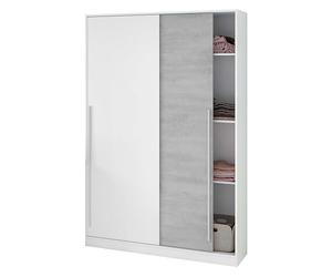Habitdesign Armario 2 Puertas Correderas con Estantes y Barra, 200x120x50 (AltoxAnchoxFondo - en cm), Color Blanco Artik y Cemento, Modelo Indira