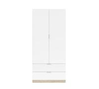 Habitdesign Armario de 2 Puertas y 2 cajones, 81x180x 52 (AnchoxAltoxFondo - Cm), Color Blanco Artik y Roble Canadian