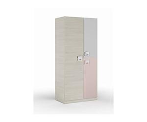 Habitdesign Armario Infantil 3 Puertas y 3 Estantes, 200x90x52 (AltoxAnchoxFondo - en cm), Armario Juvenil, Color Blanco Alpes, Gris y Rosa Pastel, Modelo Nube
