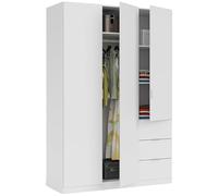 Miroytengo Armario Ropero Habitación Dormitorio Grande con 3 Puertas y 3 Cajones Color Blanco Mate 200x135x52 cm White