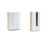 Habitdesign Armario Ropero de Tres Puertas y Tres Cajones, Acabado en Color Roble Canadian y Blanco Artik, Medidas + Armario de 2 Puertas y 2 cajones