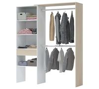 Habitdesign Armario Vestidor, Armario 2 Barras 4 Estantes 1 Cajón, 187x158x40 (AltoxAnchoxFondo - en cm), Vestidor Reversible Color Blanco Artik y Roble