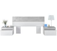 Habitdesign Cabecero de cama matrimonio Tekkan c/2 mesitas Blanco Artik y Gris Cemento 298x40x96,5cm