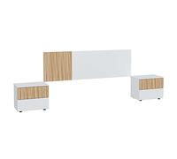 Due-Home Cabecero con mesitas Ethna 266x91x34 cm, cabezal reversible, Blanco Artik y Natur
