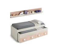 Habitdesign -Cama doble juvenil + estante Nube White alps - pink