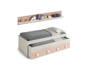 Habitdesign -Cama doble juvenil + estante Nube White alps - pink