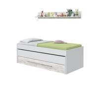 Habitdesign Cama Nido Juvenil, 2 Camas + Cajon + Estante, Cama Infantil, Acabado en Blanco Artik y Blanco Velho, Medidas: 199 cm (Largo) x 96 cm (Ancho) x 65 cm (Alto)