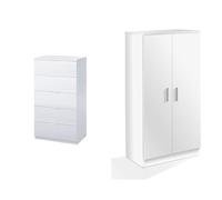 Habitdesign Comoda 5 Cajones, Sinfonier, Modelo Alaya, Acabado en Color Blanco Artik & 007813O - Zapatero Armario Basic, Mueble Auxiliar Acabado en Color Blanco, Medidas