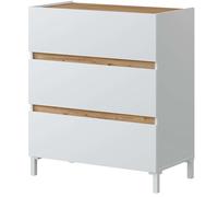 Habitdesign Cómoda de 3 Cajones Tempus con Patas | Mueble Cajonera Estilo Nórdico para Dormitorio | Color Blanco Artik y Roble Nodi, Medidas 91 x 79 x 41 cm
